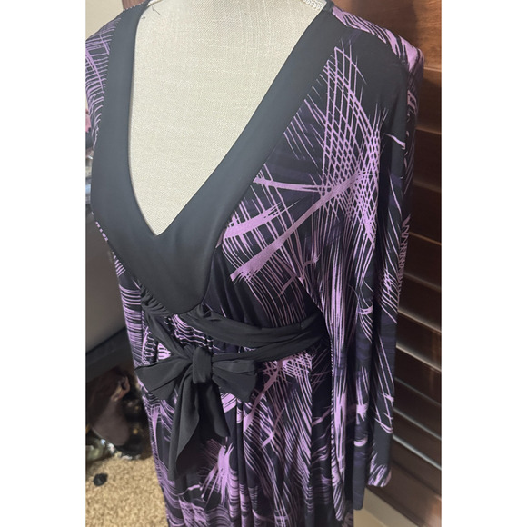 Bisou Bisou Purple & Black Dress Formal Cocktail sz XL stretchy abstract print - Picture 4 of 8